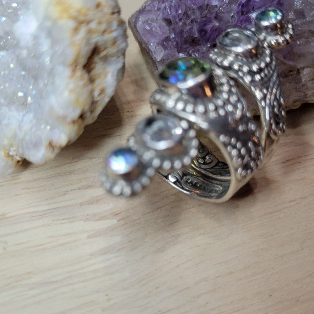 Sterling Silver Multi-Stone Statement Ring with Green and Blue Gemstones - Picture 2 of 6
